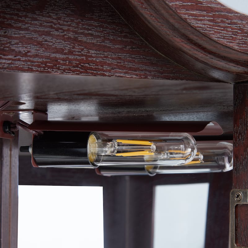 Lighted Glass Display Curio Cabinet, Curved Wood Corner Cabinet, China Cabinet with Tempered Glass Doors & Shelves