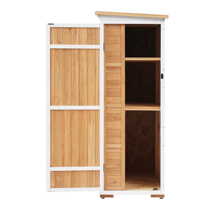 5.5ft Hx4.1ft L Outdoor Wooden Storage Shed With Waterproof Asphalt Roof, Four Lockable Doors, And Multi-Tier Shelves
