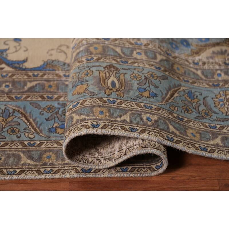 Traditional Beige Tabriz Persian Rug Handmade Wool Carpet - 7'6"x 10'10"