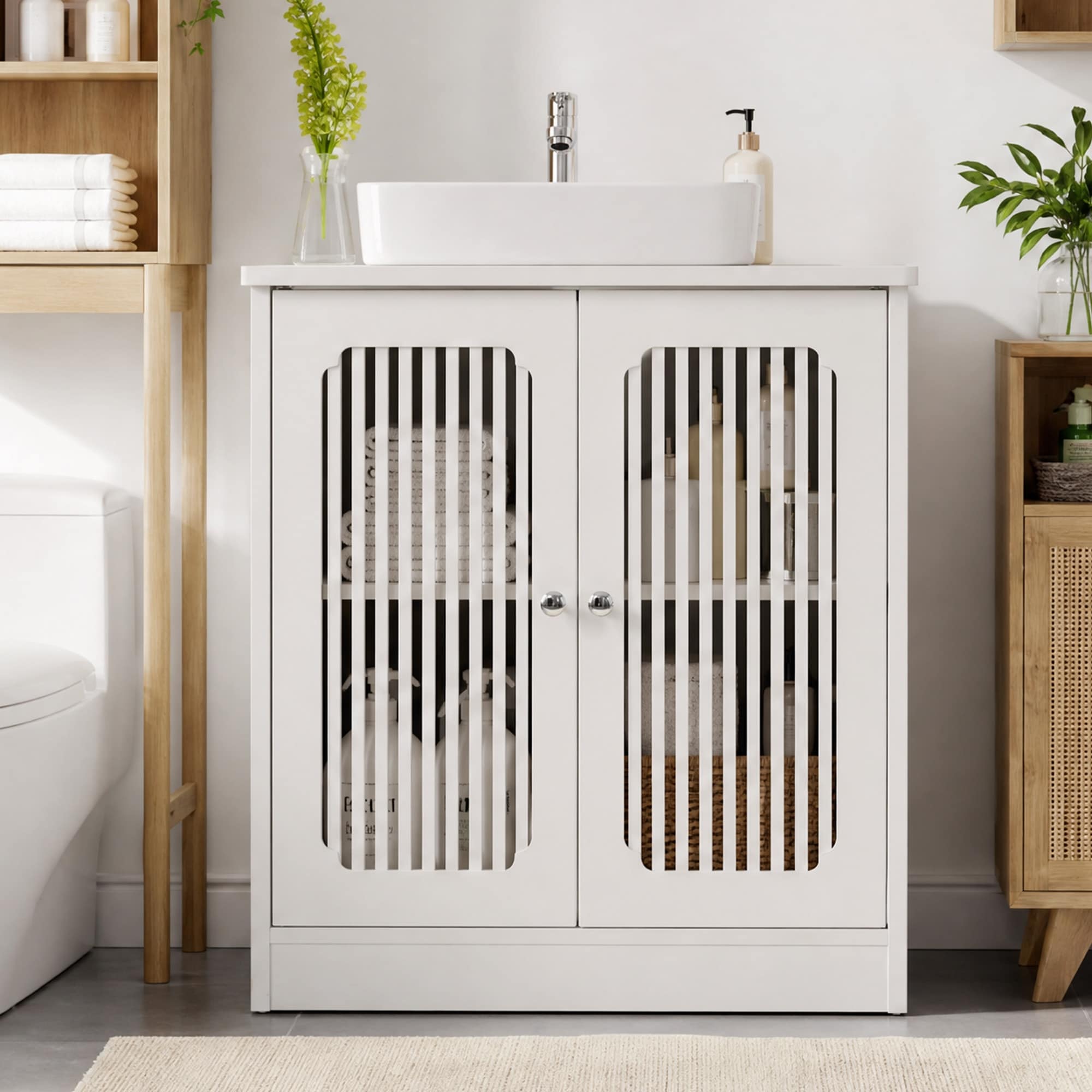 White Under Sink Bathroom Cabinet, Freestanding Pedestal Sink Storage Cabinet - N/A