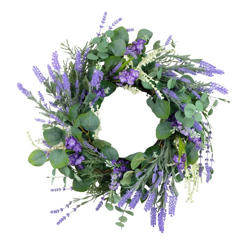Lavender and Eucalyptus Artificial Floral Spring Wreath - 24" - Green and Purple