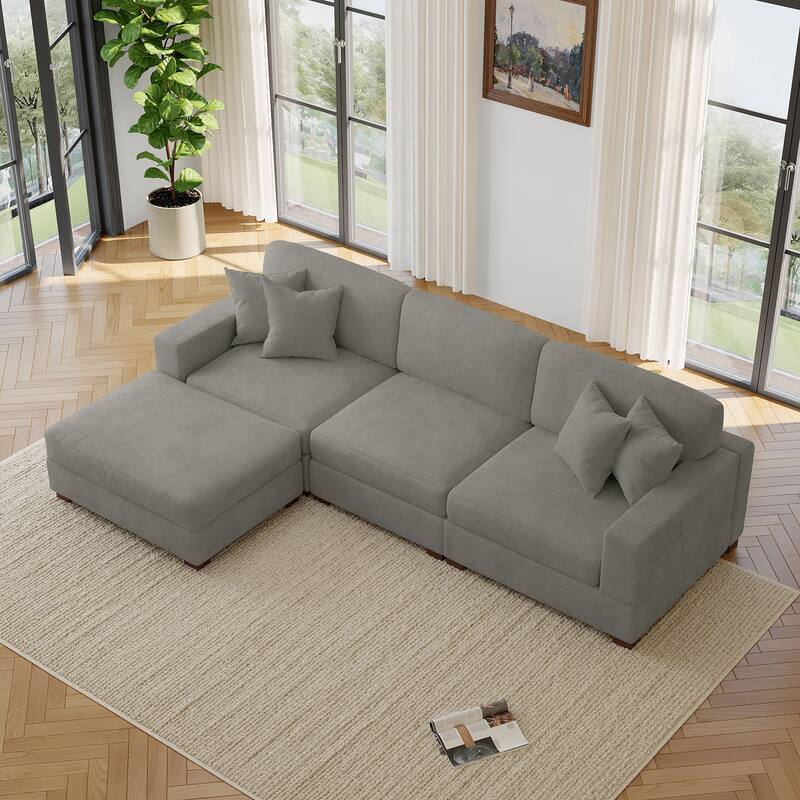 Modern Oversized Chenille Modular Sectional Sofa with Ottoman