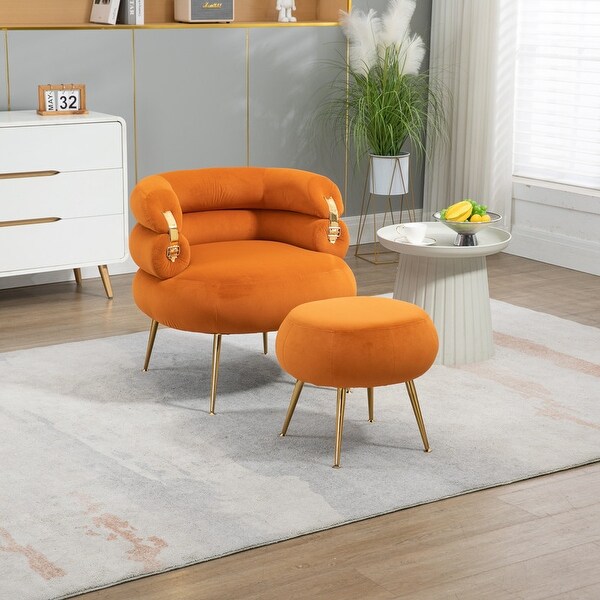 Modern Velvet Accent Chair Armchair Tufted Chair with Ottoman On