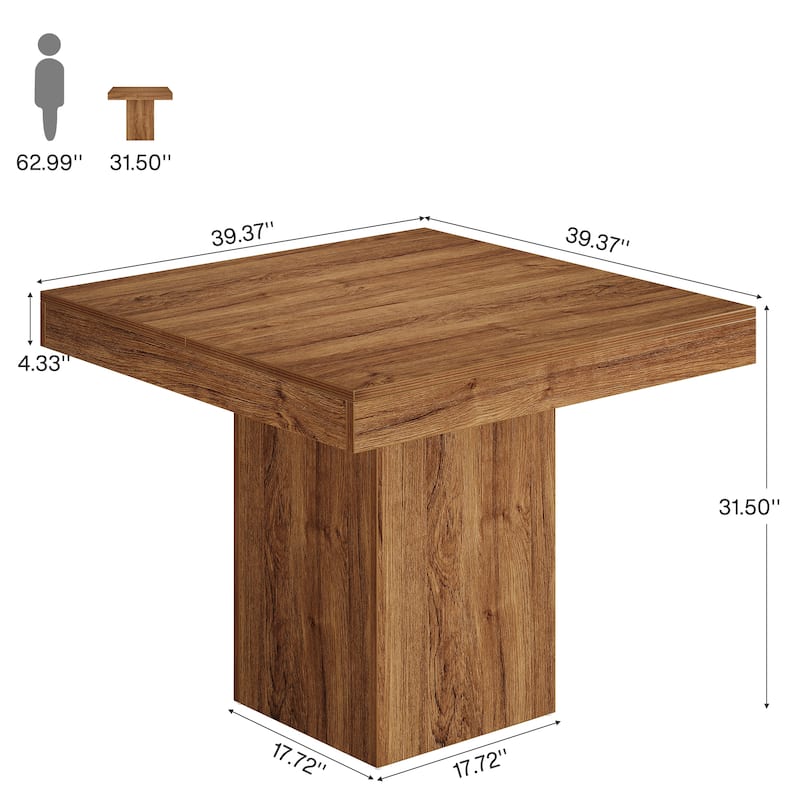 39" Farmhouse Small Square Kitchen Dining Table for 4 - 39" W x 39" D x 31.5" H