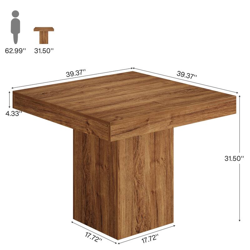 39" Farmhouse Square Pedestal Dining Table for Dining Room/ Kitchen - 39" W x 39" D x 31.5" H