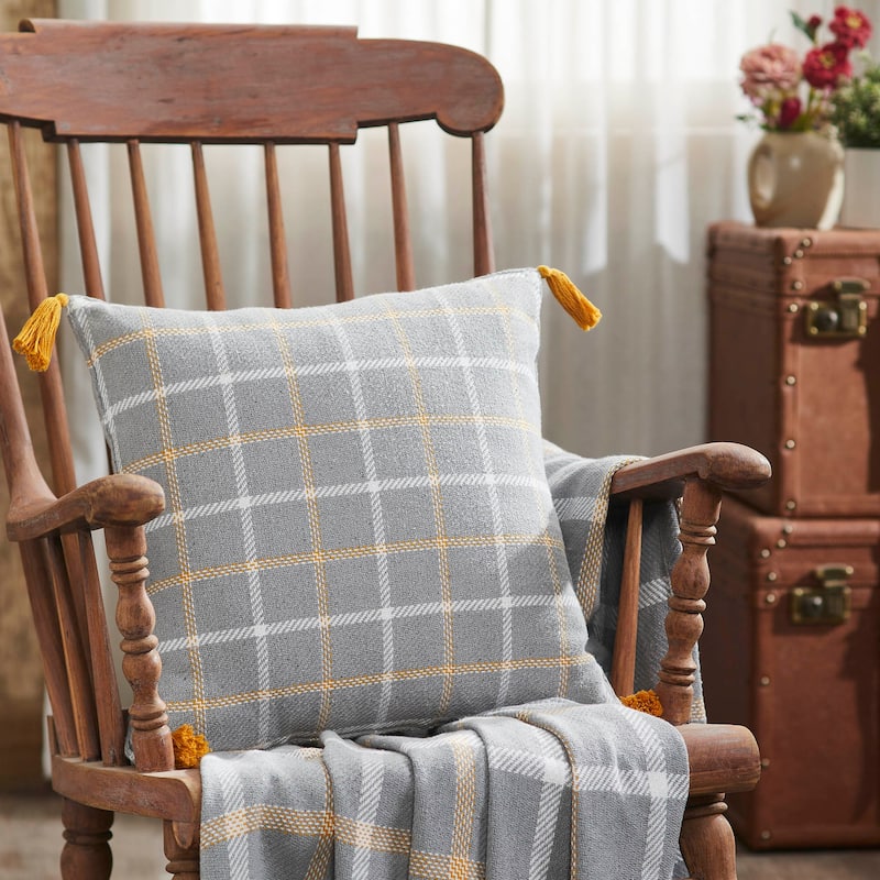 Harvest Blessings Woven Plaid Pillow 18x18