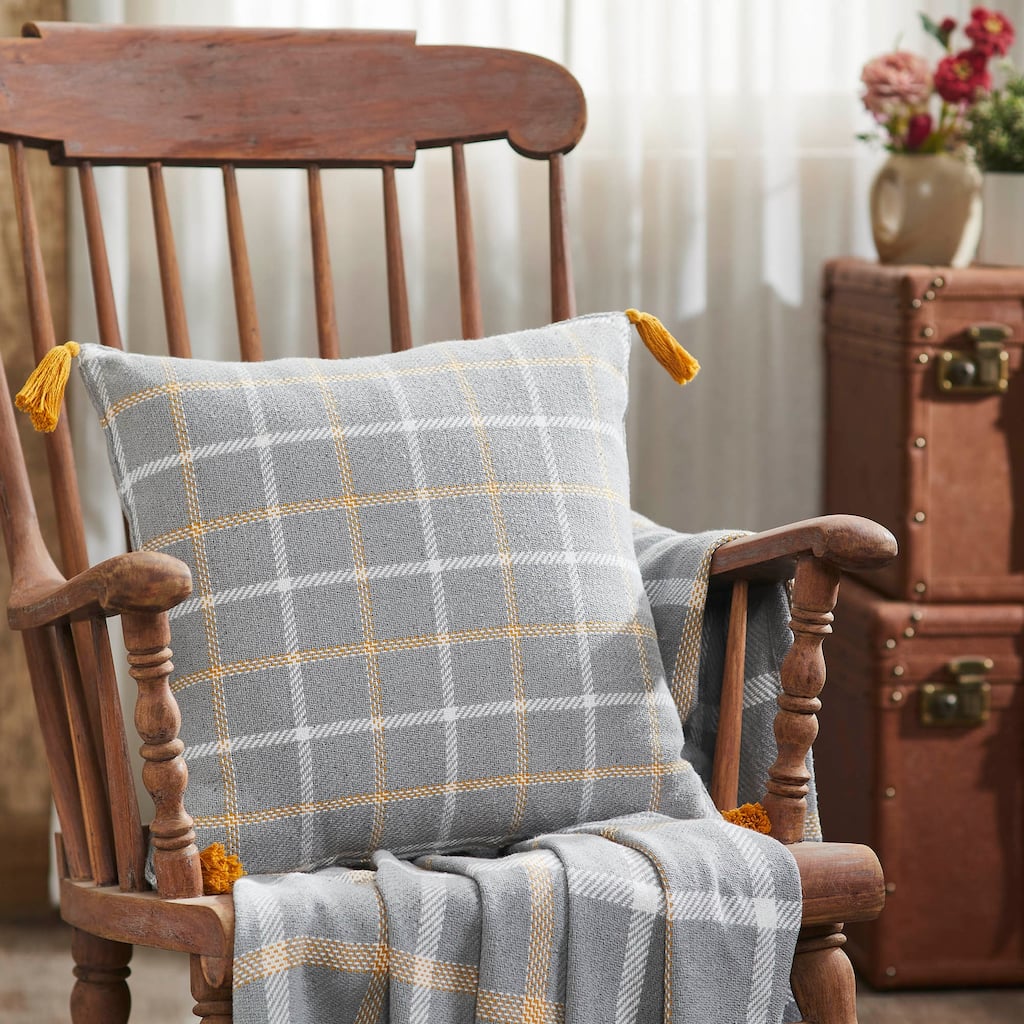 Harvest Blessings Woven Plaid Pillow 18x18