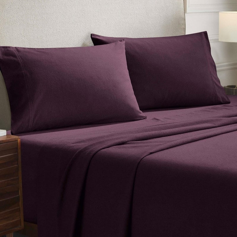 Superior Solid Flannel Cotton Fuzzy Pillowcases, Set of 2 - Standard - Purple