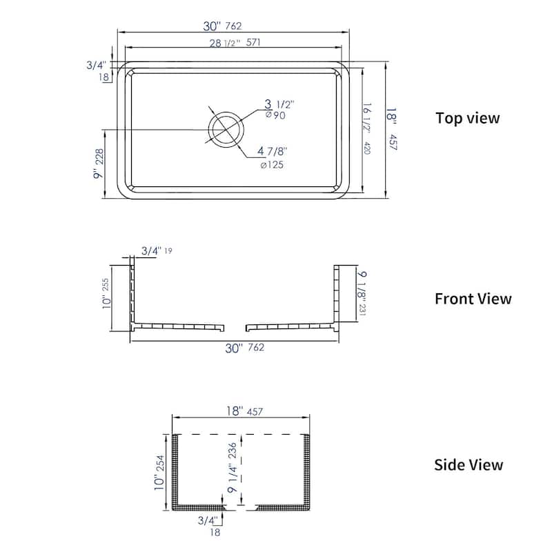 Black Matte Smooth Apron 30" x 18" Single Bowl Fireclay Farm Sink