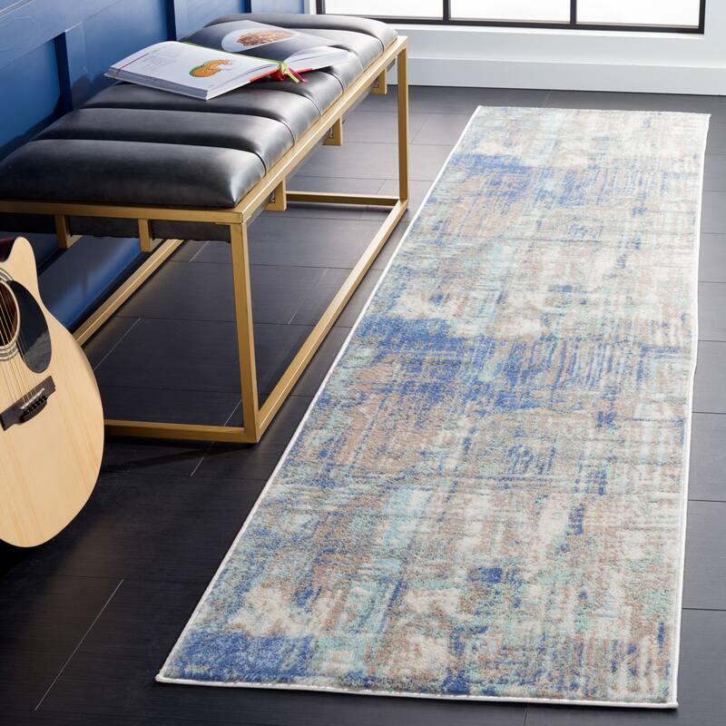 SAFAVIEH Skyler Sibilla Modern Abstract Rug - 2'2" x 9' Runner - Grey Beige/Blue