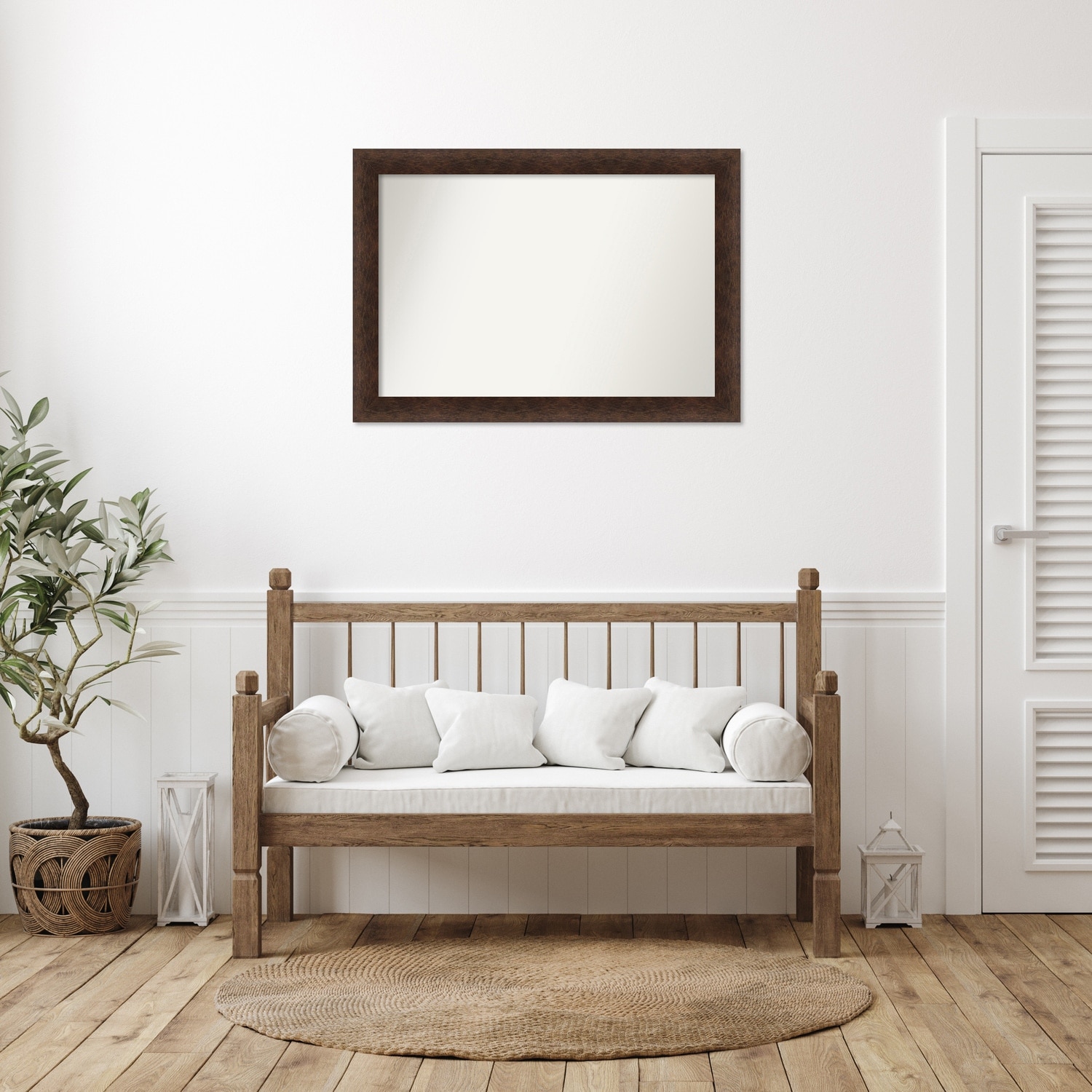 Warm Walnut Non-Beveled Wood Framed Wall Mirror - Warm Walnut