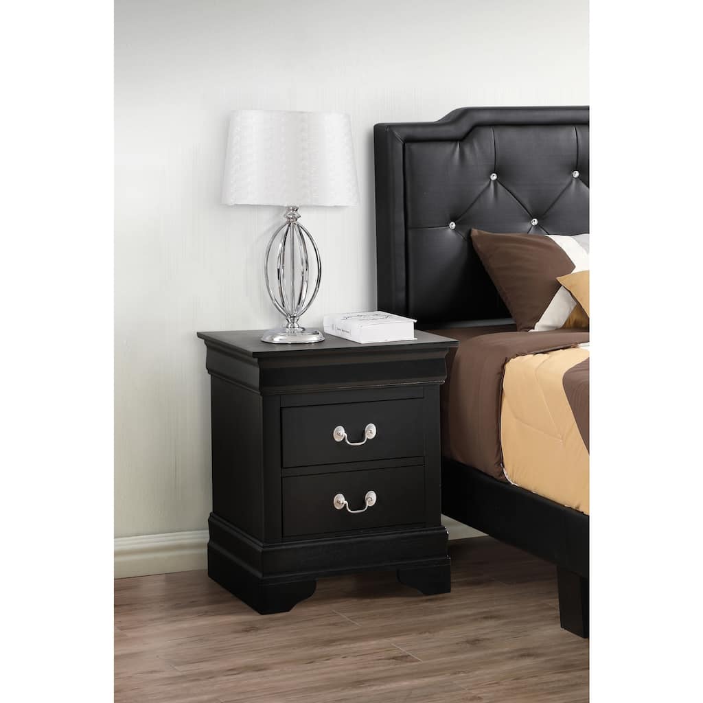Black Nightstand 24x21x16 with Two Spacious Drawers, Compact Bedside Table for Bedroom Storage and Sleek Contemporary Look