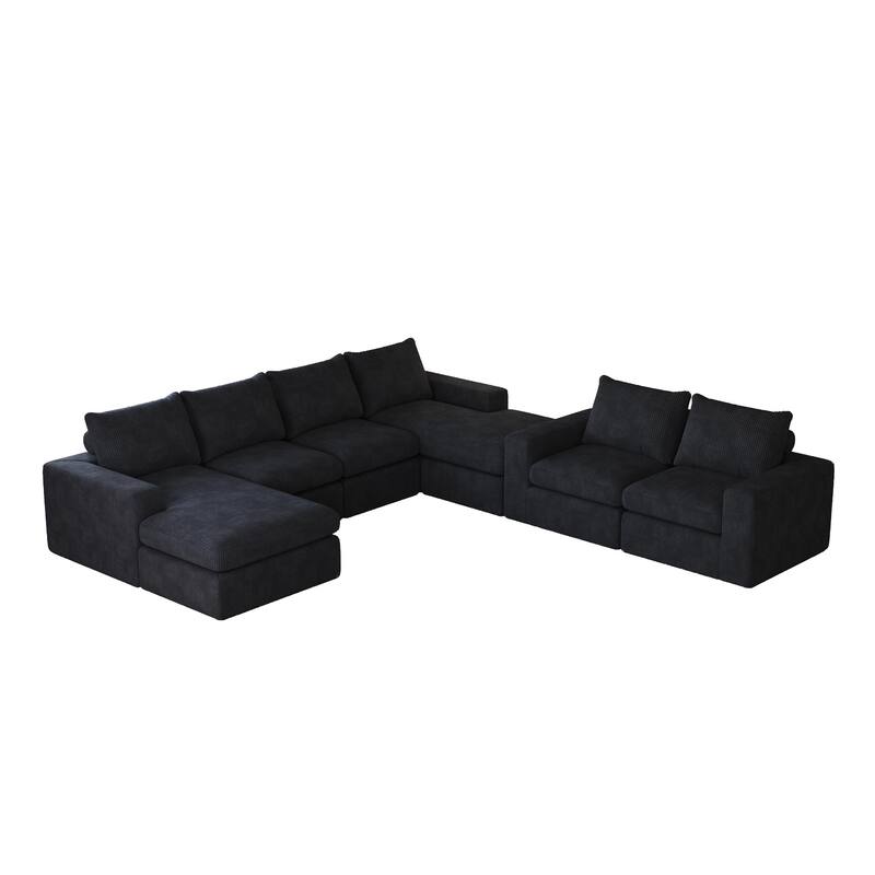 99" Corduroy L-Shaped Sectional Sofa with Chaise Lounge, 3 Pillows and No Assembly Required
