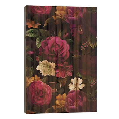 Lush Midnight Baroque Flower Garden X Print On Wood by UtArt - Multi-Color