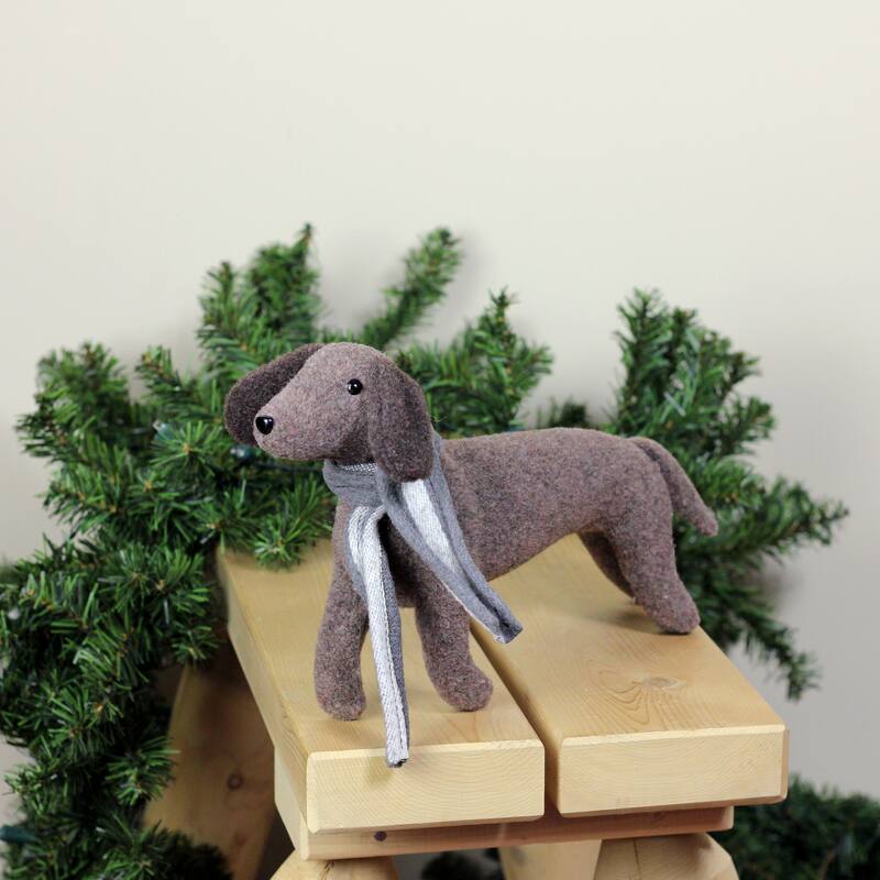 7.5" plush brown dachshund dog with scarf christmas decoration