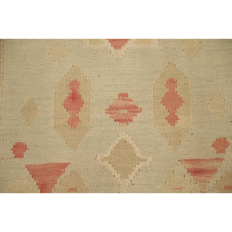 Hand Woven Oriental 100% Wool Carpet Southwestern Tribal Beige & Ivories Kilim Runner Rug - 10' 0'' X 2' 9''