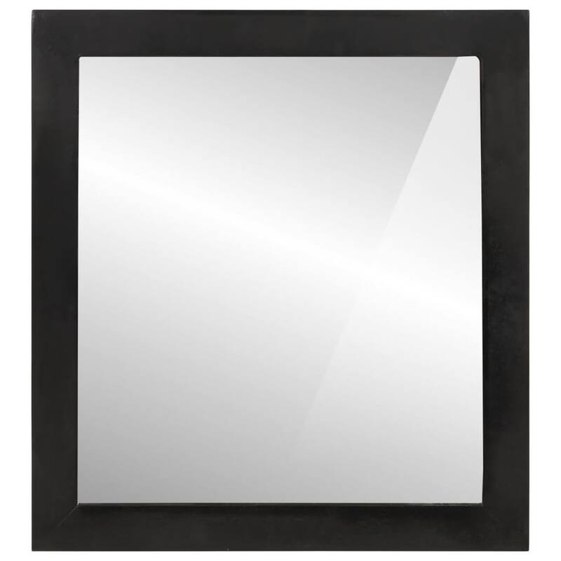 vidaXL Bathroom Mirror Black Glass, Solid Mango Wood Medium Mirror - 0.4 x 21.7 x 23.6 in