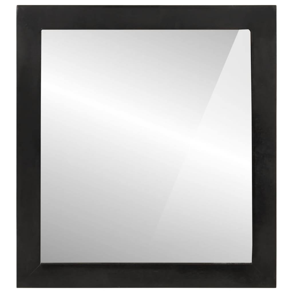 vidaXL Bathroom Mirror Black Glass, Solid Mango Wood Medium Mirror - 0.4 x 21.7 x 23.6 in