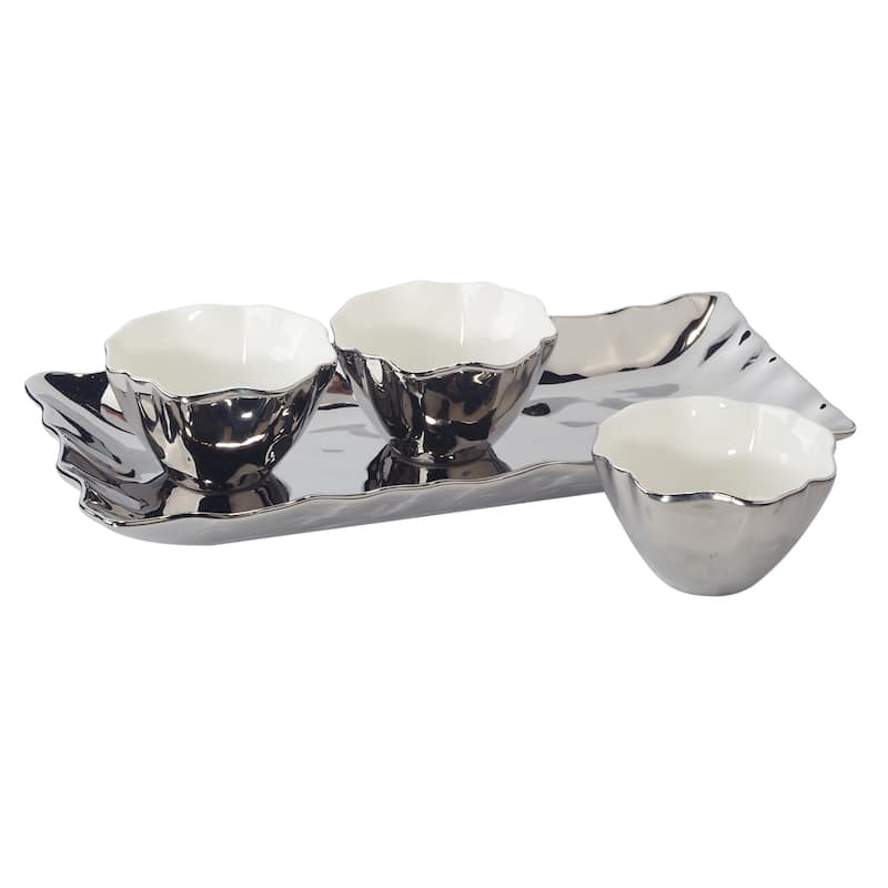 Certified International Silver Coast 4 pc Tray and Condiment Bowls Set 14.25" x 6" - 14.25" x 6"