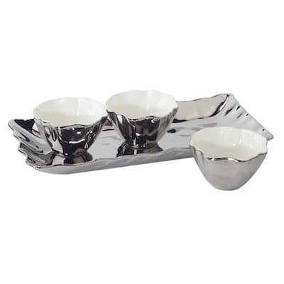 Certified International Silver Coast 4 pc Tray and Condiment Bowls Set 14.25" x 6" - 14.25" x 6"