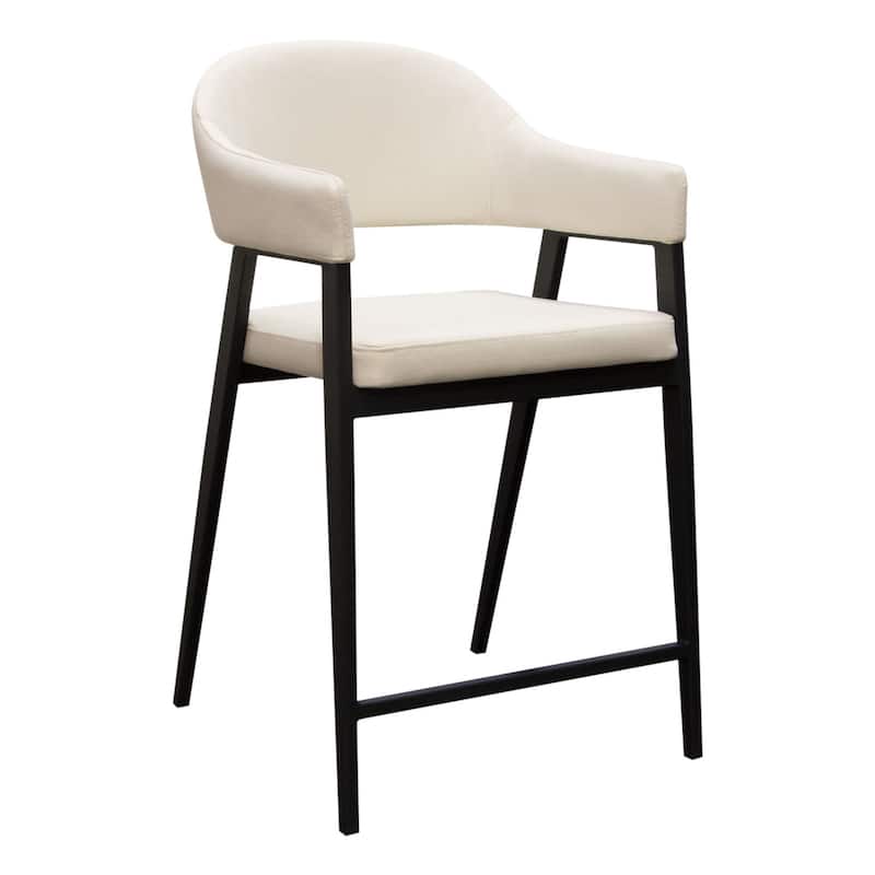 Arie Counter Height Chair Set of 2, Cream White Polyester, Black Legs