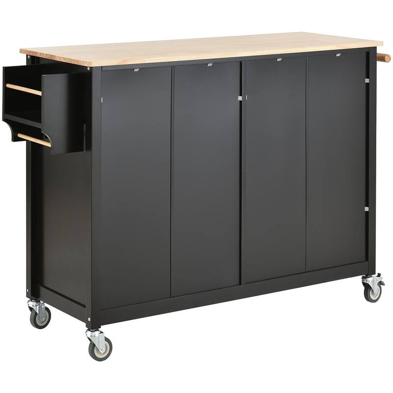 Kitchen Island Cart with Solid Wood Top, Locking Wheels, Spice & Towel Rack
