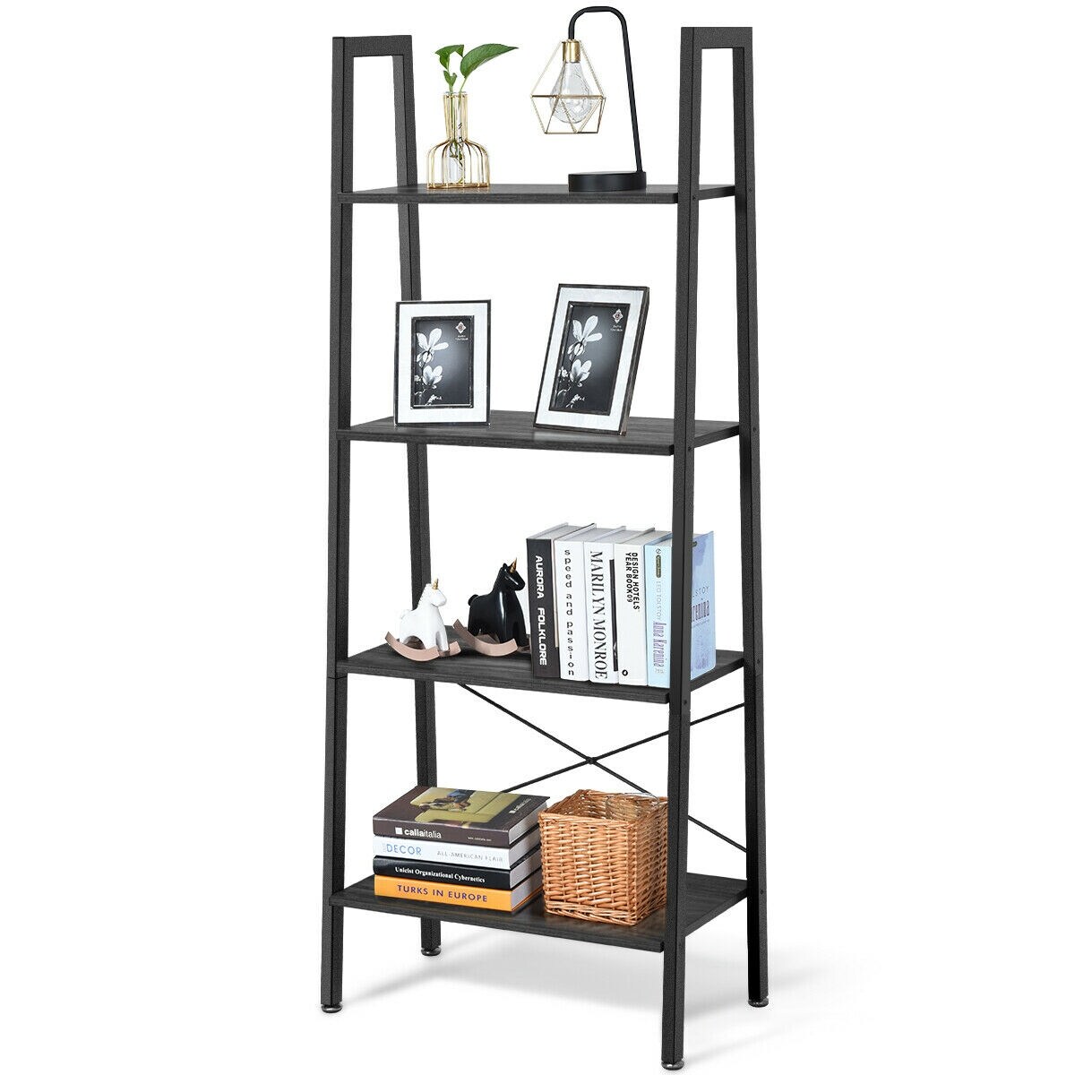 Shop Gymax 4 Tier Ladder Shelf Ladder Bookcase Bookshelf Display