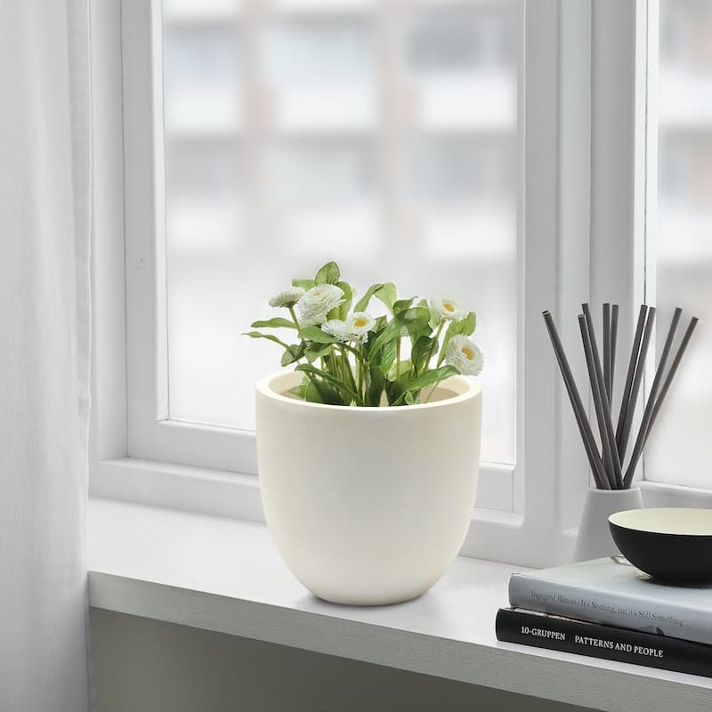 Tapered Round MgO Planter, Indoor and Outdoor - small - White