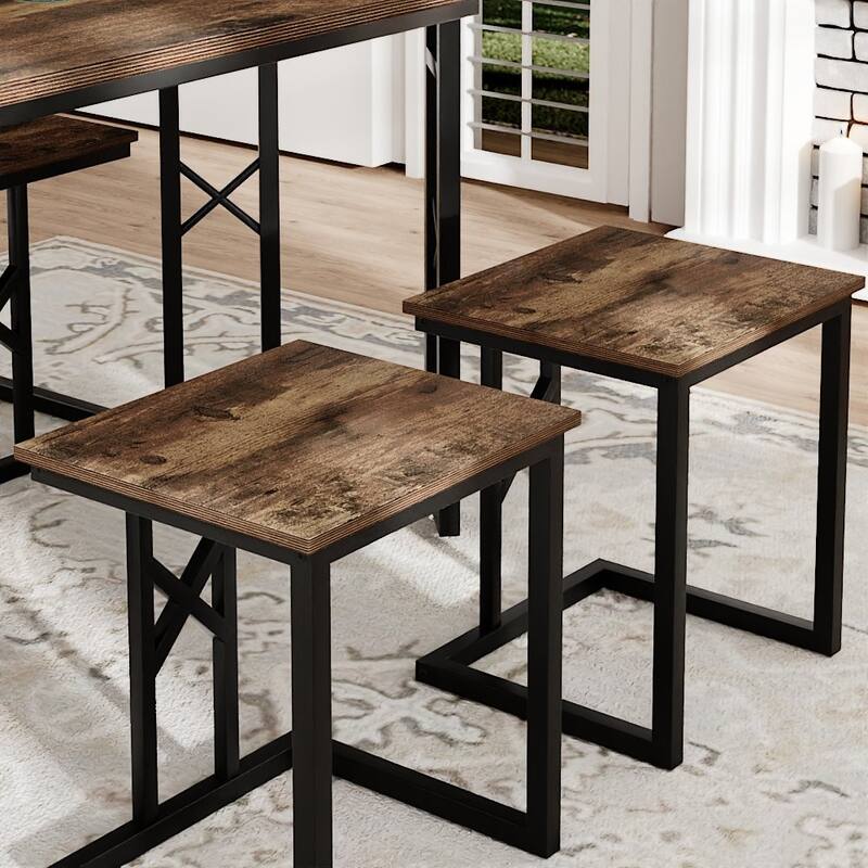 Javlergo 4-Piece Dining Table Set Space Saving Counter Height Dining Table Set with Bench & 2 Stools Removable Seat Cushions
