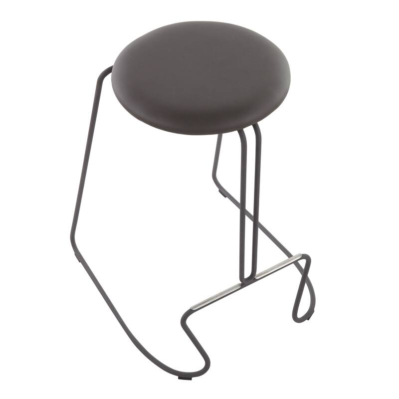Finn Contemporary Counter Stool in Black Steel and Grey Faux Leather - Set of 2 - 19.5"Lx18"Wx25.75"H