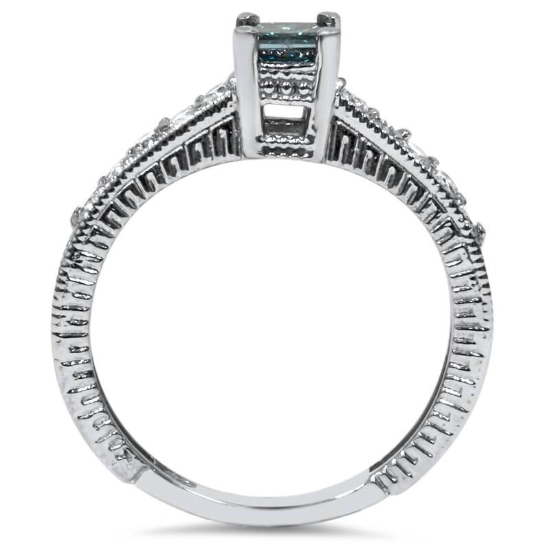 Bliss Diamond 1/2ct Princess Cut Antique Blue Diamond Engagement Ring White Gold