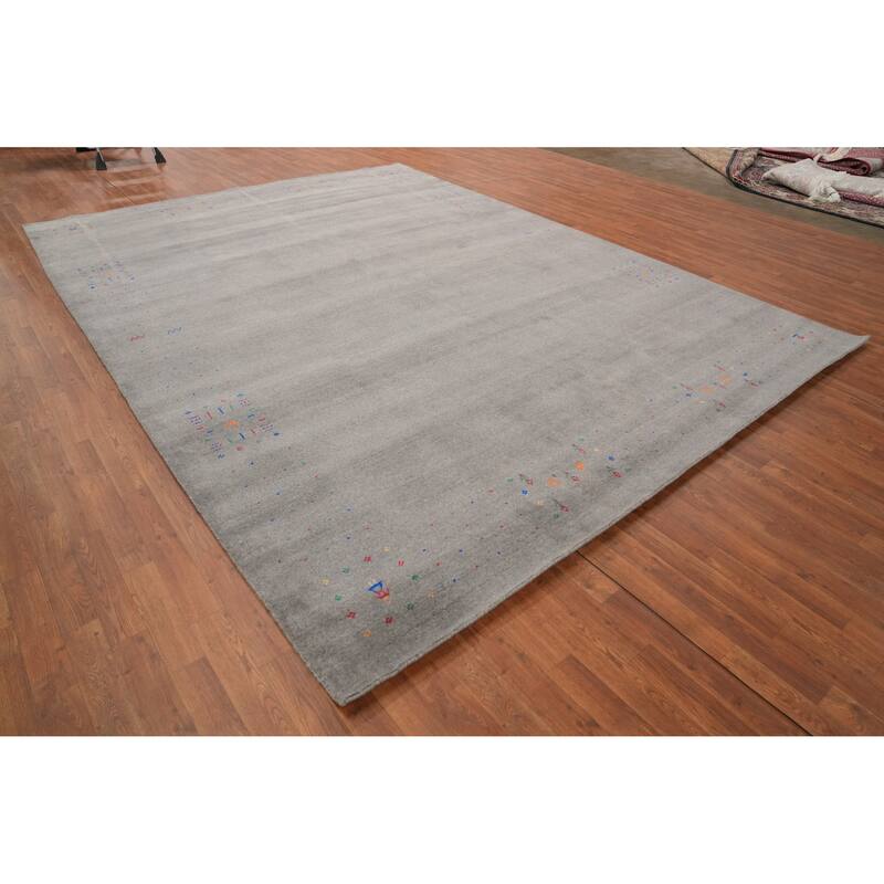 Hand Knotted Oriental 100% Wool Carpet Tribal Animal Pictorial Greys & Charcoal Gabbeh Area Rug - 12' 6'' X 9' 3''