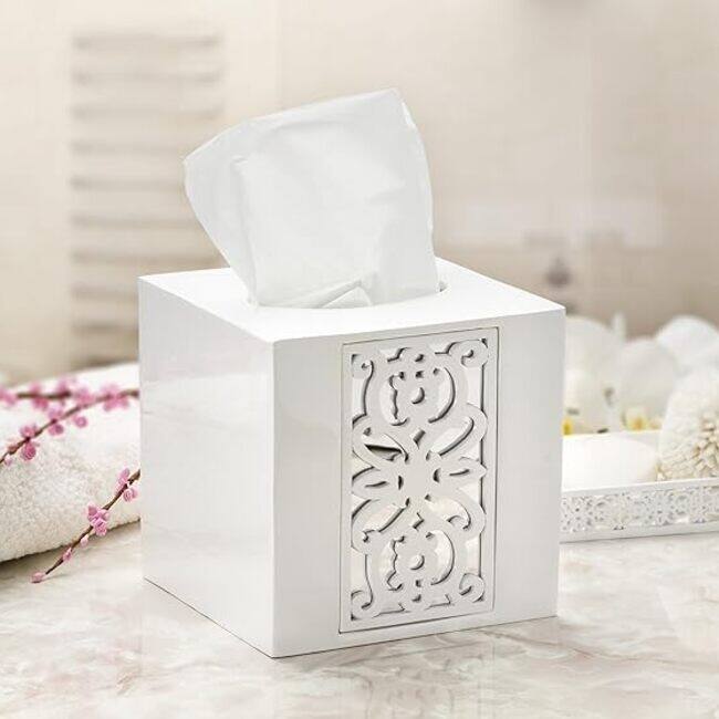 Creative Scents Mirror Janette Bathroom Accessories Set, 6 Piece Bath Set Collection - White