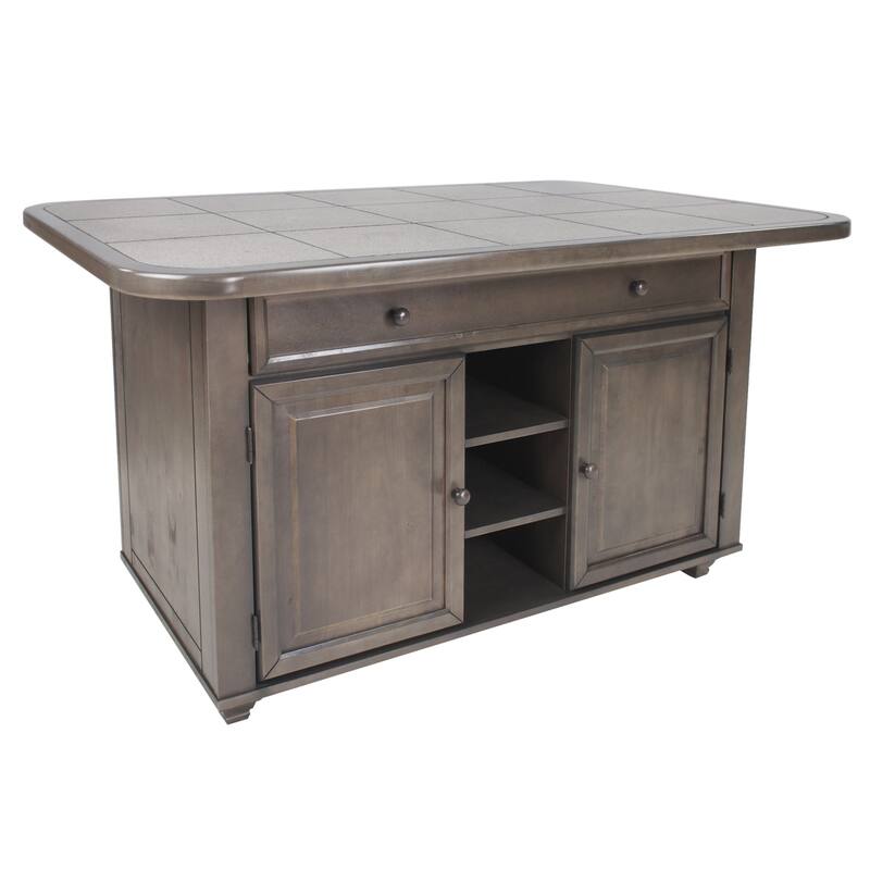 Kitchen Island with Storage, Rolling Cart, Gray Tile Top, Kitchen Workstation
