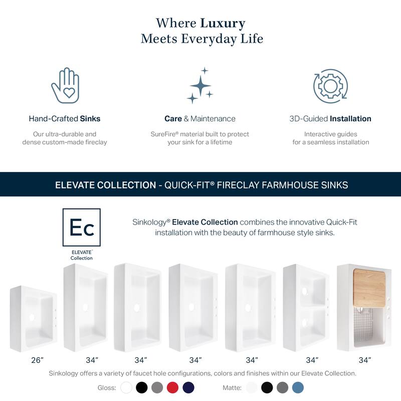 Grace Matte Black Fireclay 34″ Single Bowl Quick-Fit Farmhouse Apron Front Undermount Kitchen Sink and Drain