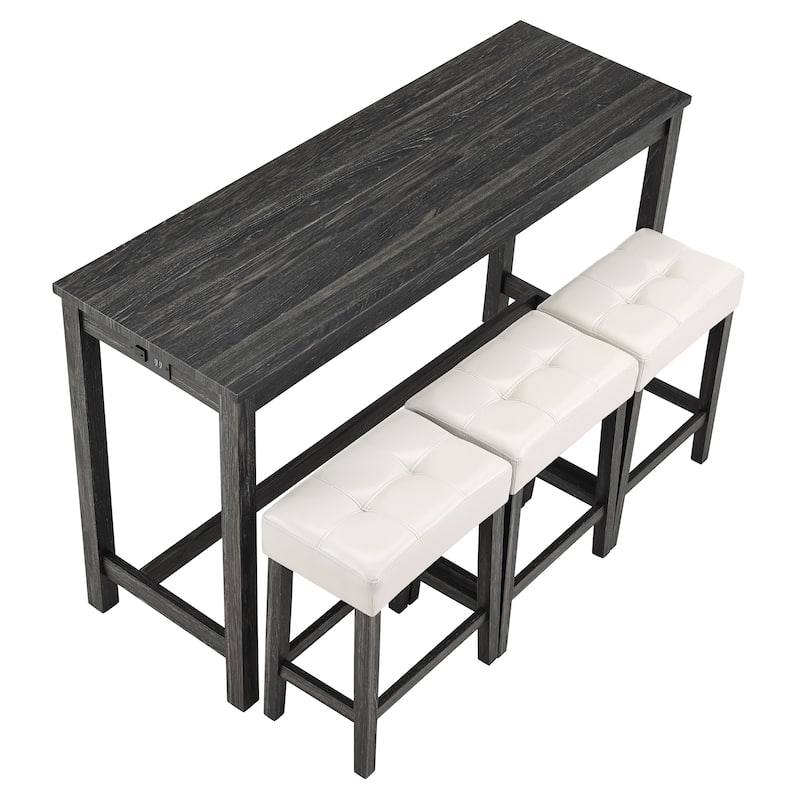 4 Piece Dining Table and Chairs Set, Bar Table with Power Outlet