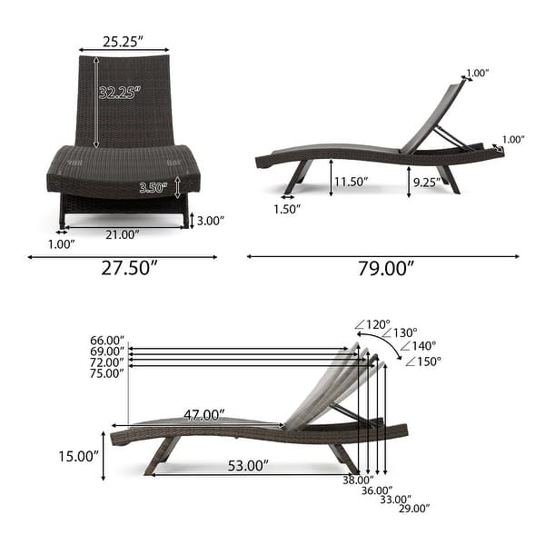 dimension image slide 2 of 4, Salem Outdoor Wicker Adjustable Chaise Lounge with Cushion by Christopher Knight Home
