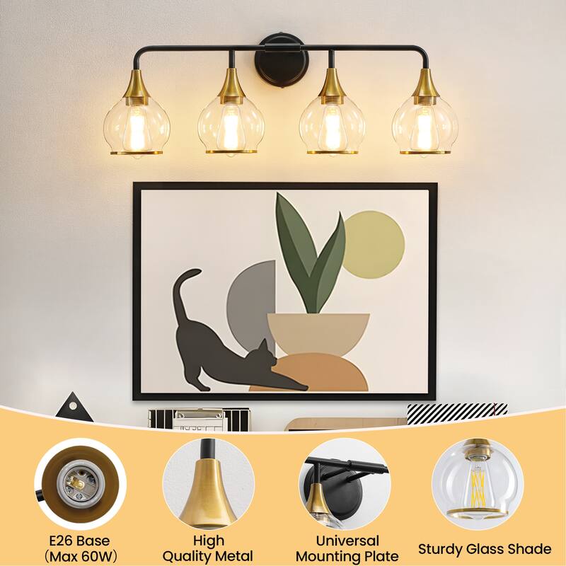 Modern Vanity Lights Dimmable Bathroom Light Fixtures with Glass Shade