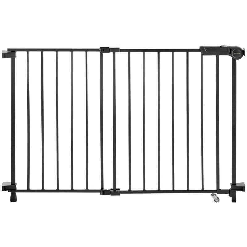 Black Adjustable Steel Baby Gate for Stairs or Doorways with No Threshold and One-Hand Open - 29.5-43”W x 28”H