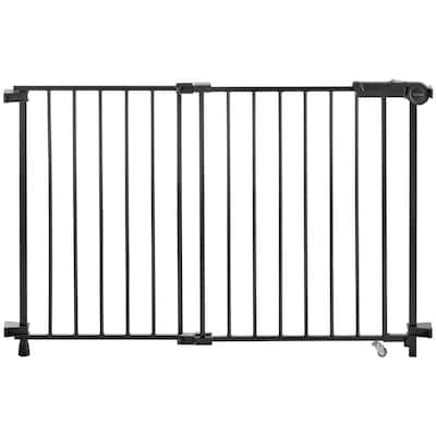 Black Adjustable Steel Baby Gate for Stairs or Doorways with No Threshold and One-Hand Open - 29.5-43”W x 28”H