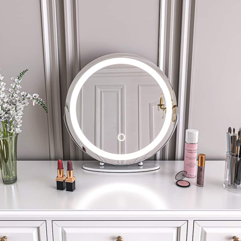 TOOLKISS 19-inch Round Dimmable LED Tabletop Makeup Mirror - 19"