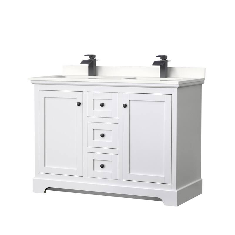 Wyndham Collection WCV232348D-QTZ-UNSMXX Avery 48" Free Standing - White / White Quartz Top / Matte Black Hardware