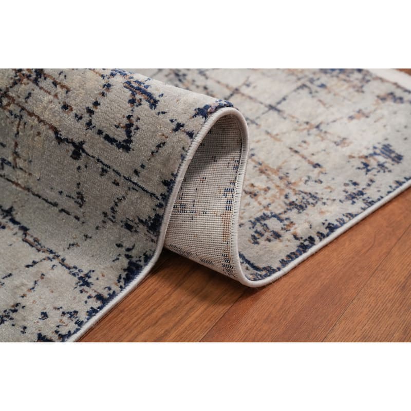 Machine Made Oriental Polyester Carpet Modern Greys & Charcoal Distressed Area Rug - 7' 5'' X 5' 2''