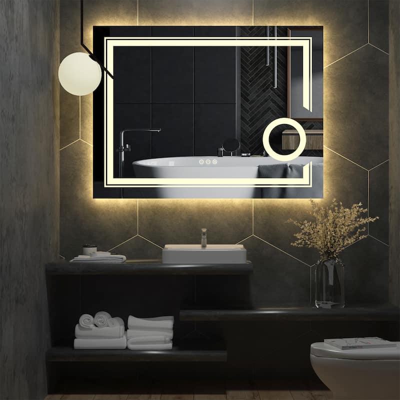 Extra Large LED Wall Mounted Bathroom Vanity Mirror Makeup Shaving with 3X Magnifier - 32 in.W x 24 in.H
