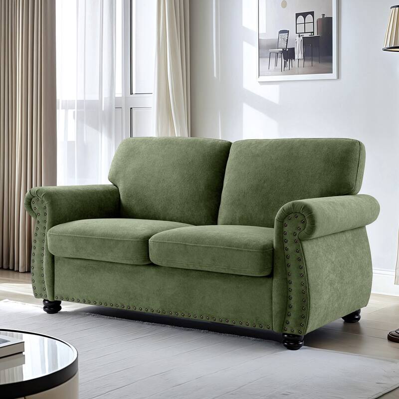 Velvet Loveseat, Upholstered 2 Seater Couch with High-Density Foam, Small Sofa Couch with Solid Wood Legs and Tufted Back