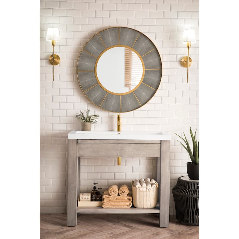 Brooklyn 39.5" Wooden Sink Console w/ White Glossy Composite Countertop