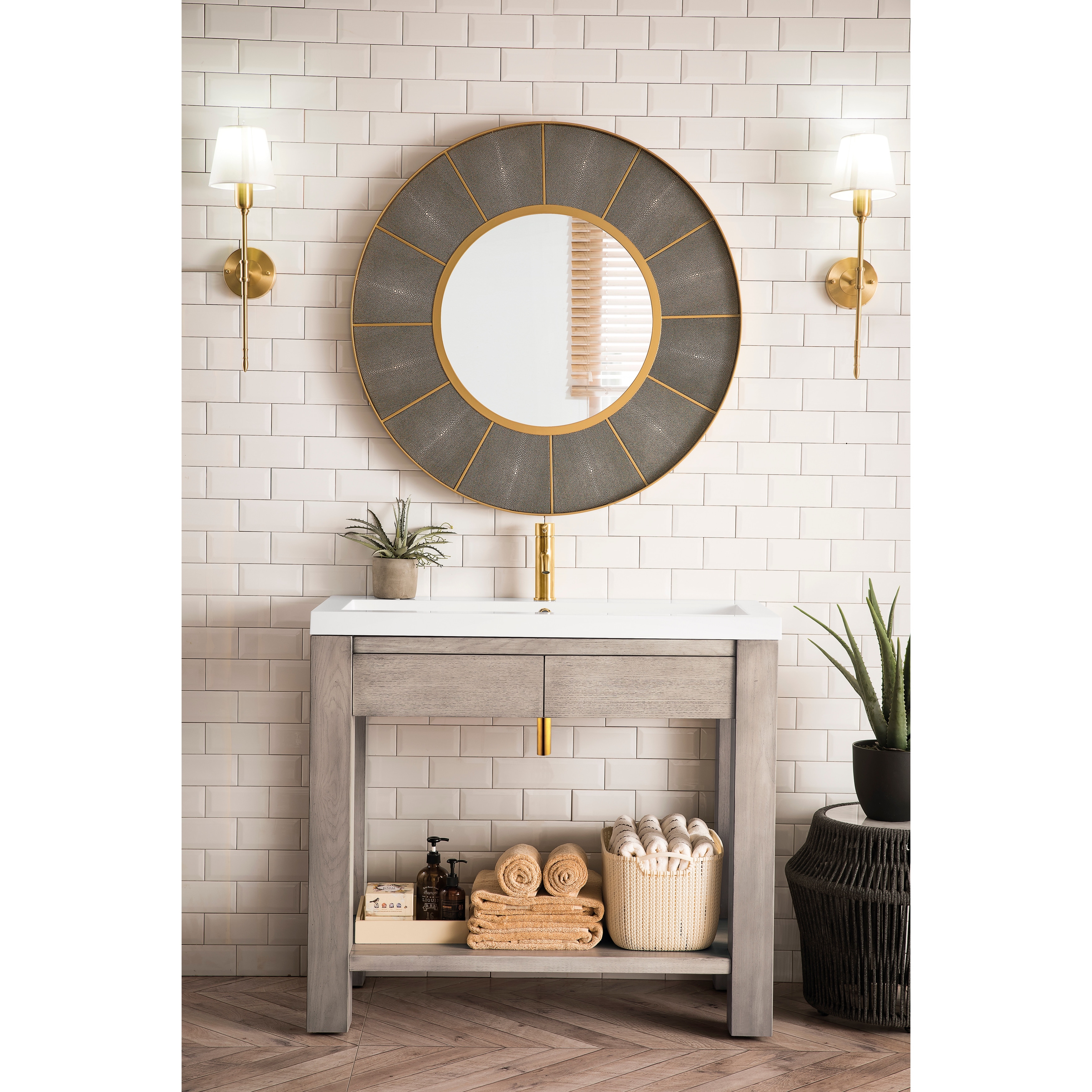 James Martin Vanities Brooklyn 39.5" Wooden Sink Console w/ White Glossy Composite Countertop