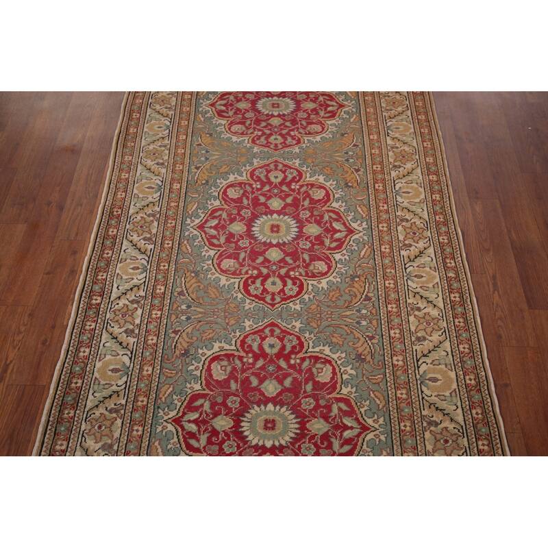 Green Anatolian Turkish Accent Rug Hand-Knotted Wool Carpet - 3'3" X 6'0"