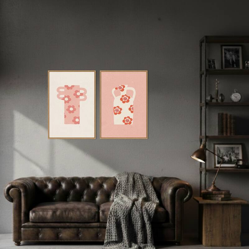 Amanti Art Pink Floral Vase No. 1 & 2 2 Piece by Nktn Framed Canvas Wall Art
