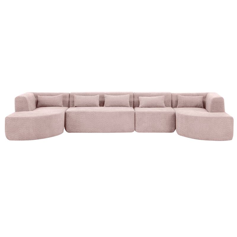 Upholstered Sofa Free-Combined Sofa Couch With Two Chaise Lounge And Five Back Pillows